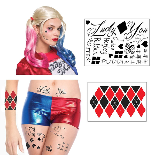 Suicide Squad Harley Quinn Full Body Temporary Tattoo Bundle - 2 Sheets 17 Tats - Halloween Costume Cosplay